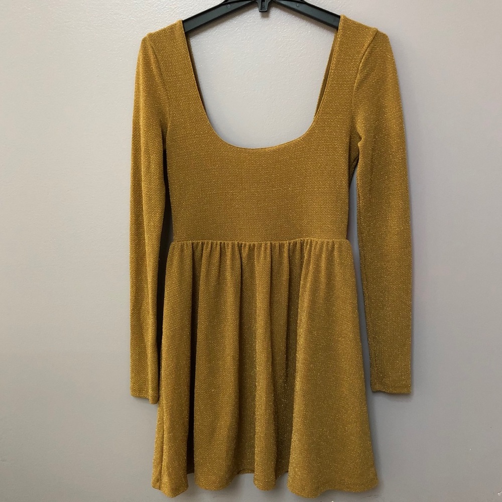 Free People Sparkly Gold Mini Dress